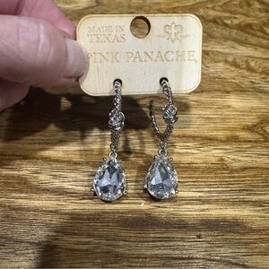 New Pink Panache clear pear hoop earrings. Silver hardware.